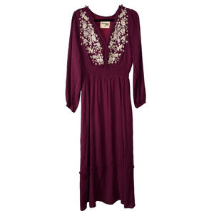 Savanna Jane Embroidered Maxi Dress Women XL Maroon Floral Cottagecore Boho D29
